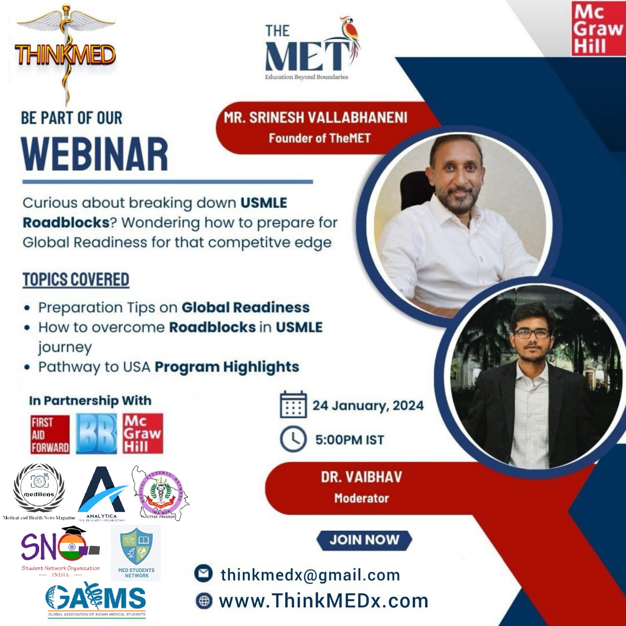 ThinkMDx webinar on global readiness and USMLE roadblocks poster